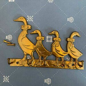 VINTAGE SOLID BRASS ducks wall hanging key holder